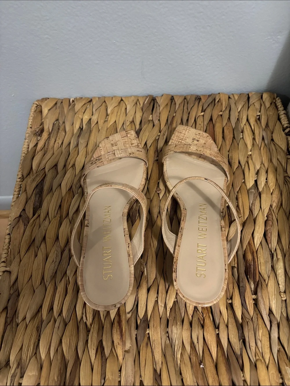 Stuart Weitzman Cork-Textured Strap Sandals - Natural wedges size 6 - Picture 3 of 6